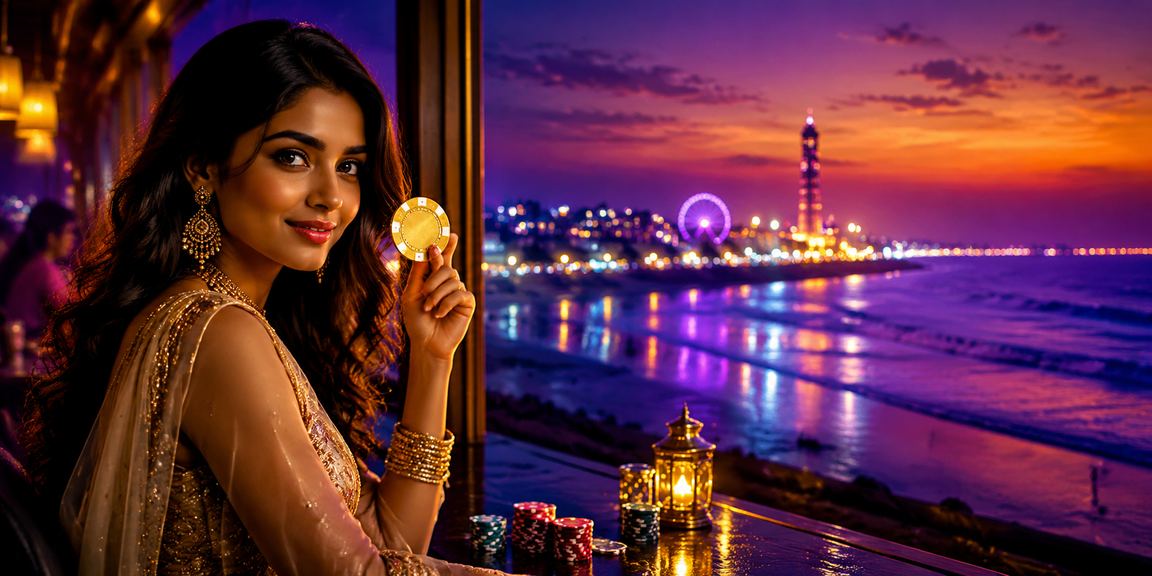 Live casino dealer with cards and gaming chips